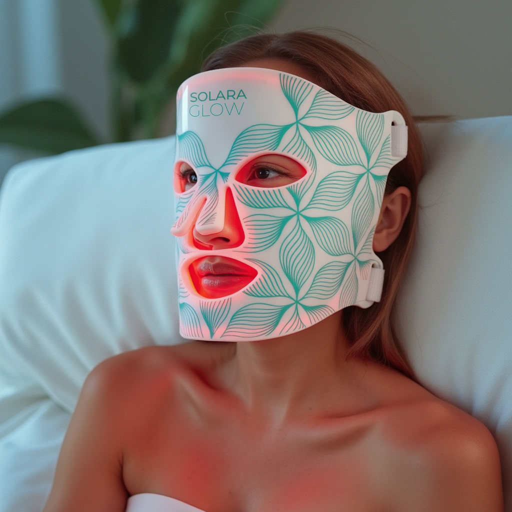 Woman wearing Solara Glow Mask