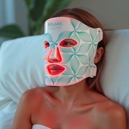 Woman wearing Solara Glow Mask