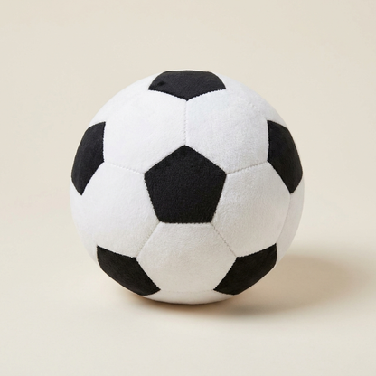 Plush soccer ball dog toy studio product photo